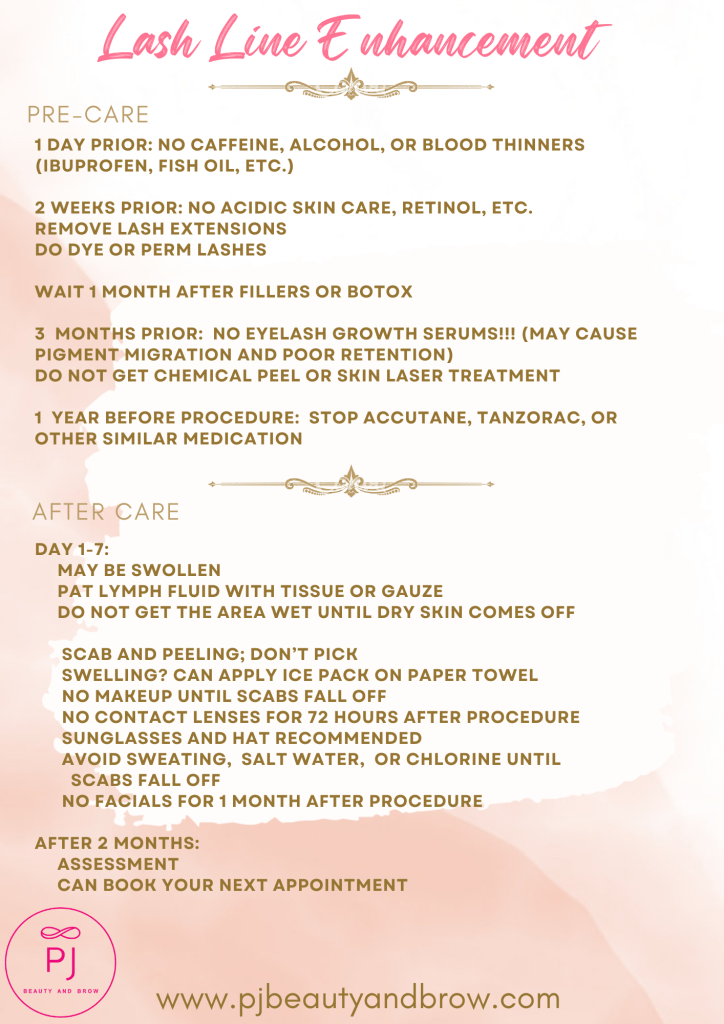 Lash Liner Pre and After Care Instructions